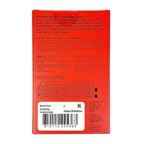 Thinx For All Reusable Period Underwear‎ Super Absorbency Black Size Small - Picture 3 of 5